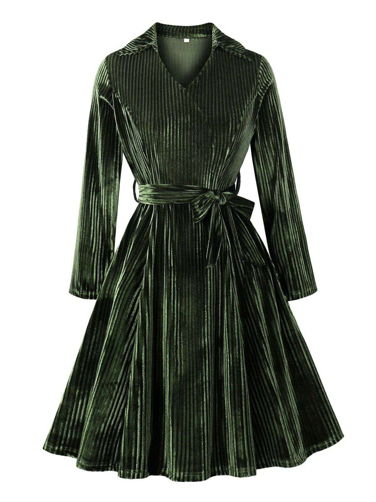 Grün 1950er Weihnachten Cord Langarm Kleid