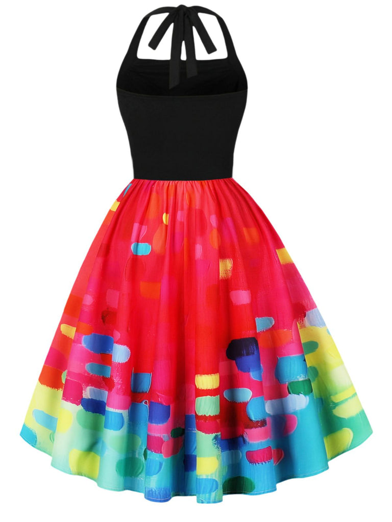 Rot 1950er Psychedelisch Malerei Drucken Halter Kleid