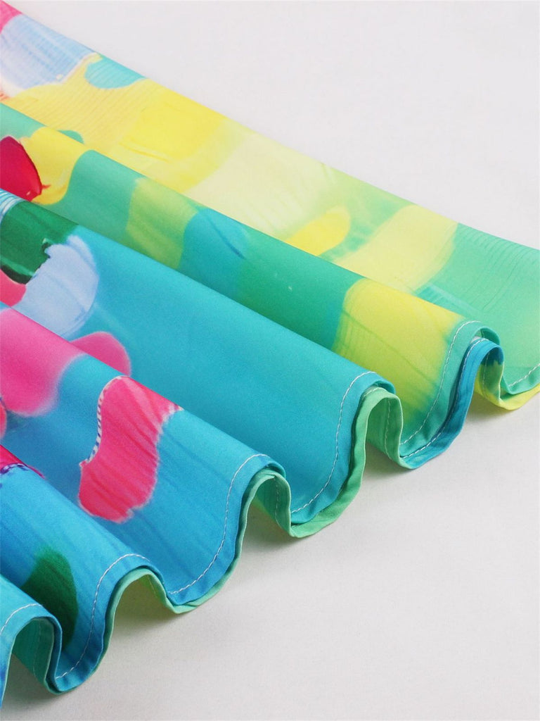 Rot 1950er Psychedelisch Malerei Drucken Halter Kleid