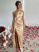 1960er Eine Schulter Gerüscht Schlitz Satin Kleid