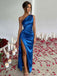 1960er Eine Schulter Gerüscht Schlitz Satin Kleid