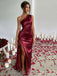 1960er Eine Schulter Gerüscht Schlitz Satin Kleid