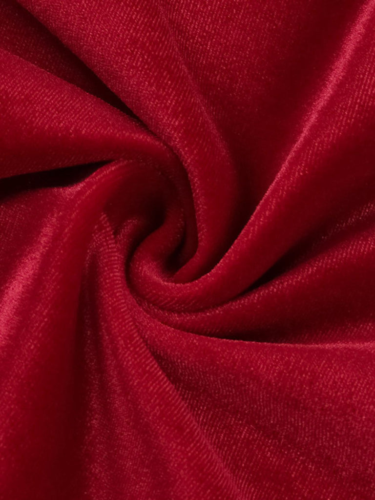 Rot 1960er Weihnachten Samt Schulterfrei Langarm Kleid