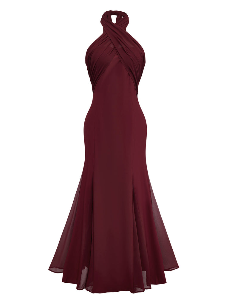 1930er Solide Chiffon Criss Kreuzen Trägerlos Cabrio Kleid