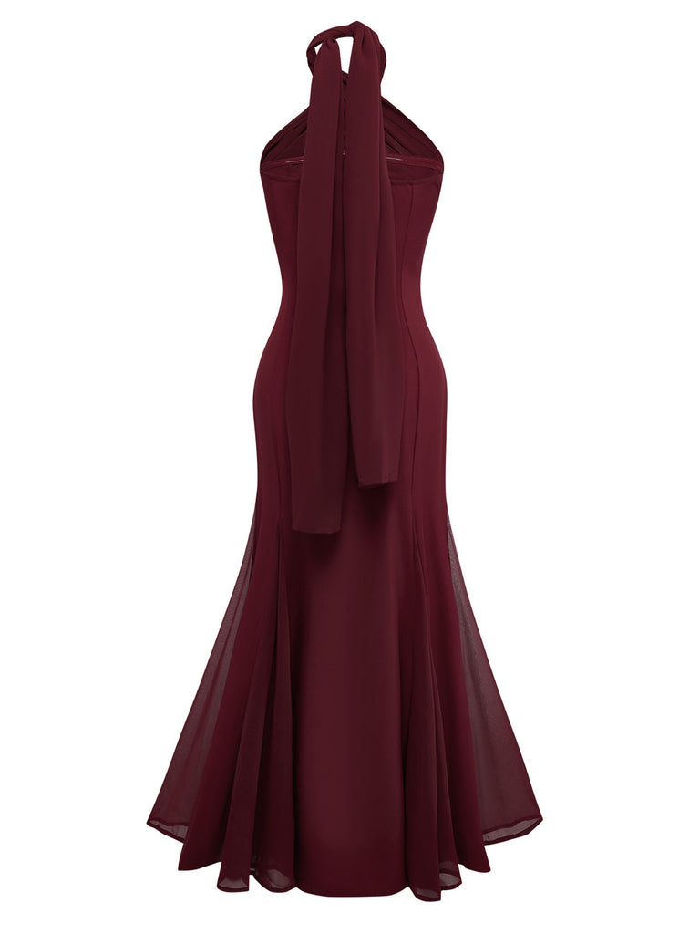 1930er Solide Chiffon Criss Kreuzen Trägerlos Cabrio Kleid