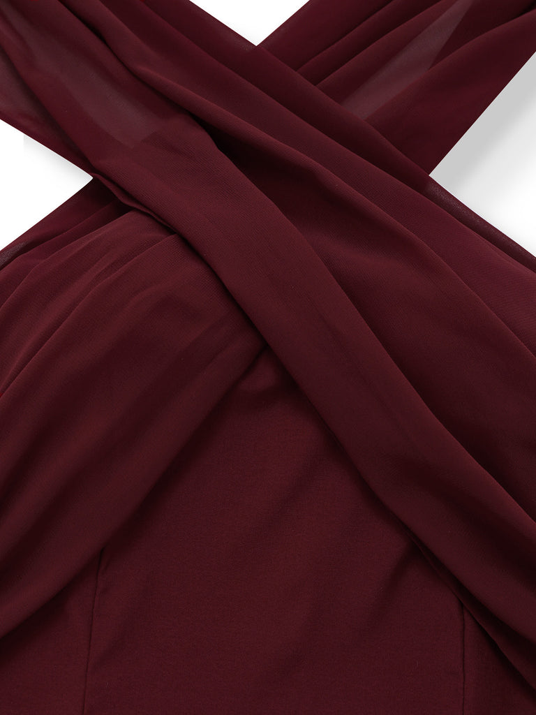 1930er Solide Chiffon Criss Kreuzen Trägerlos Cabrio Kleid