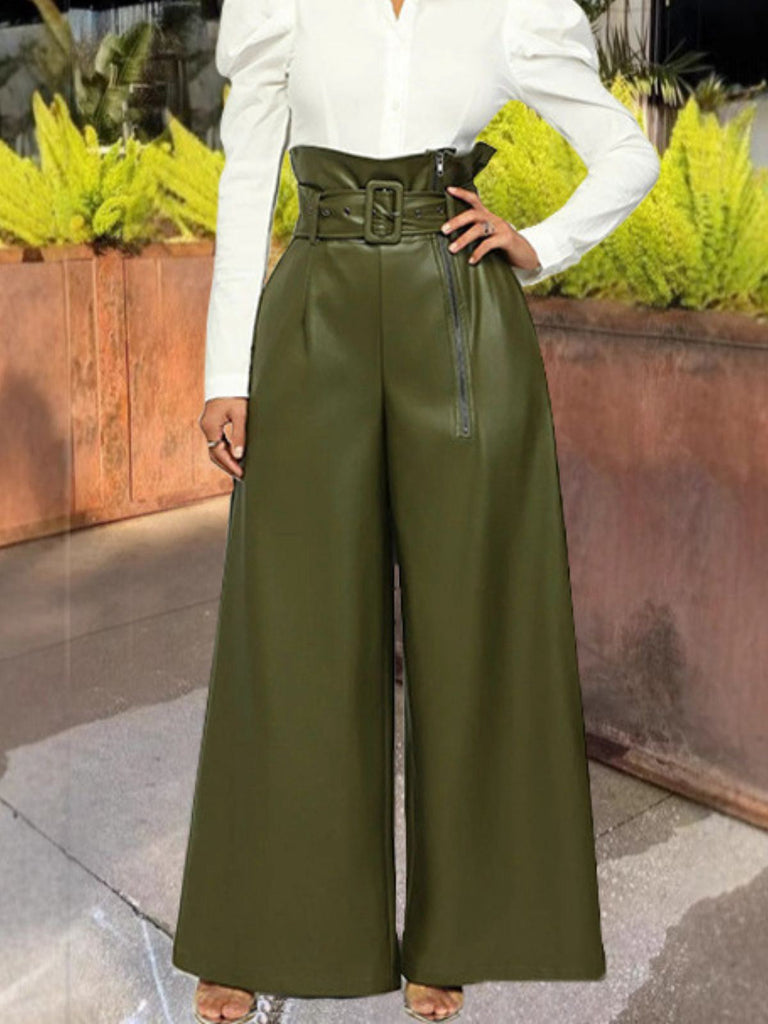 1980er Solide PU Leder Gürtel Weites Bein Hose