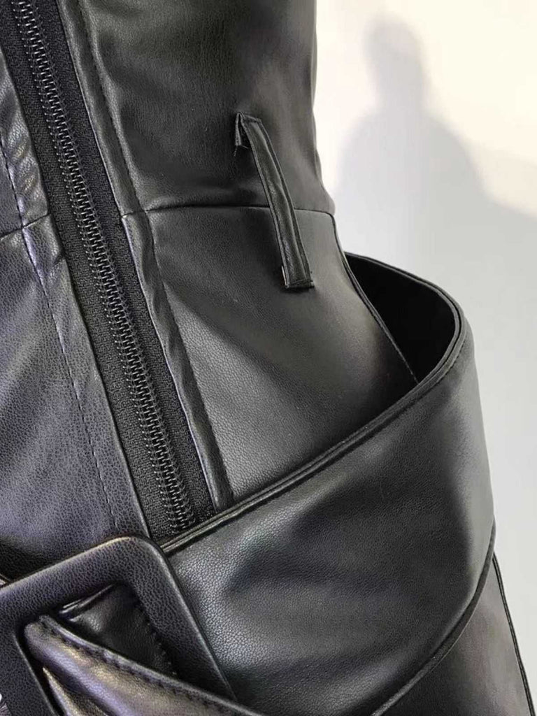 1980er Solide PU Leder Gürtel Weites Bein Hose