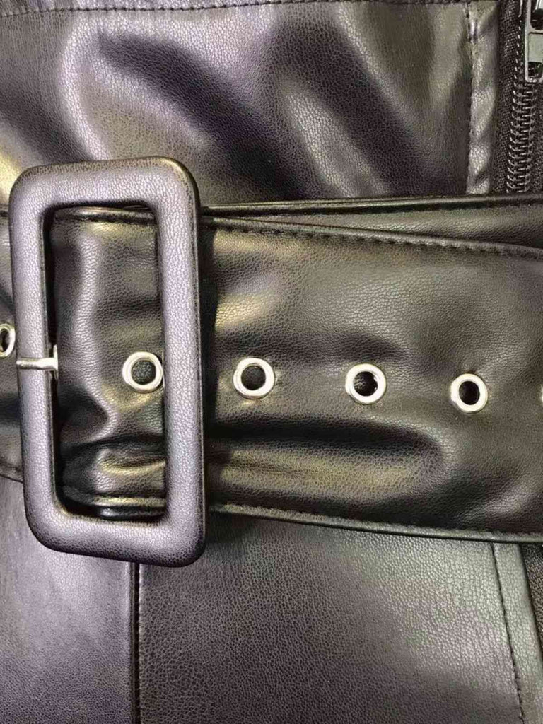 1980er Solide PU Leder Gürtel Weites Bein Hose