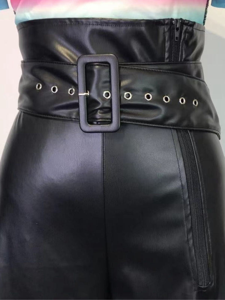 1980er Solide PU Leder Gürtel Weites Bein Hose