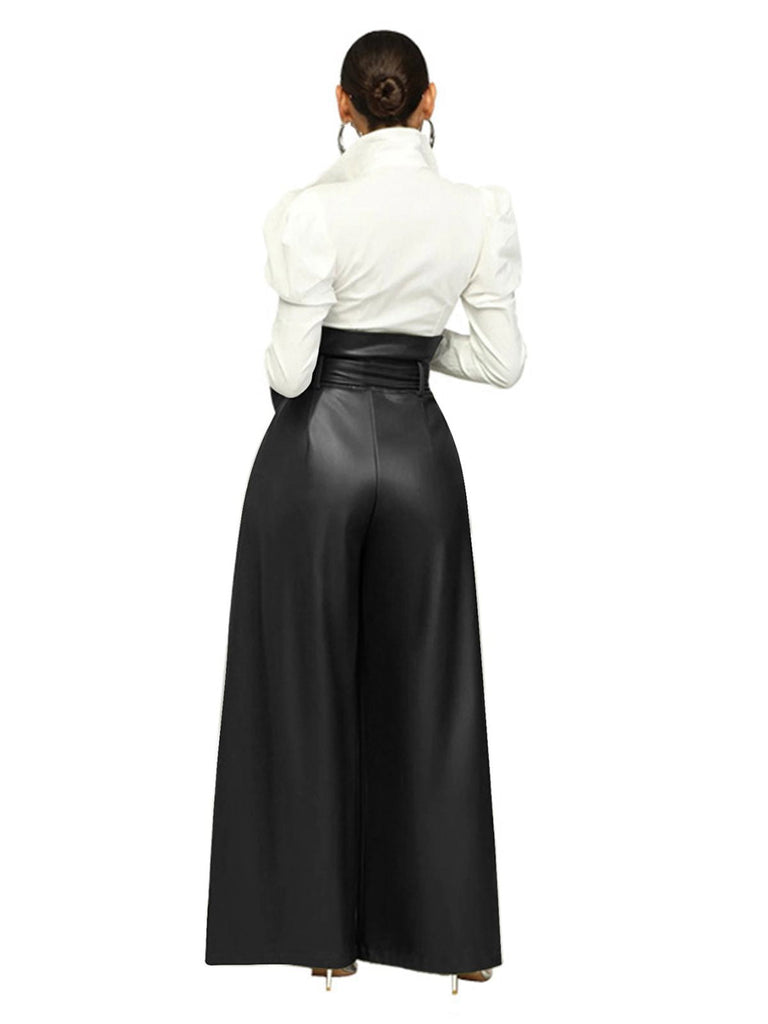 1980er Solide PU Leder Gürtel Weites Bein Hose