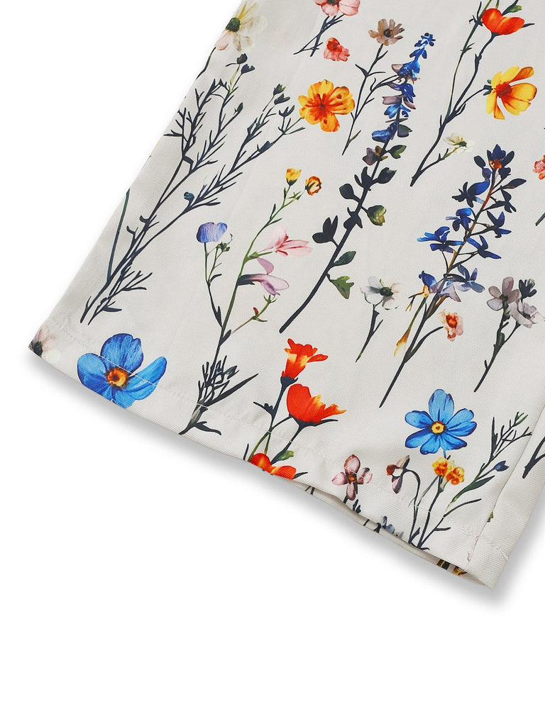 Beige 1950er Blumen V-Ausschnitt Flügelärmel Jumpsuit