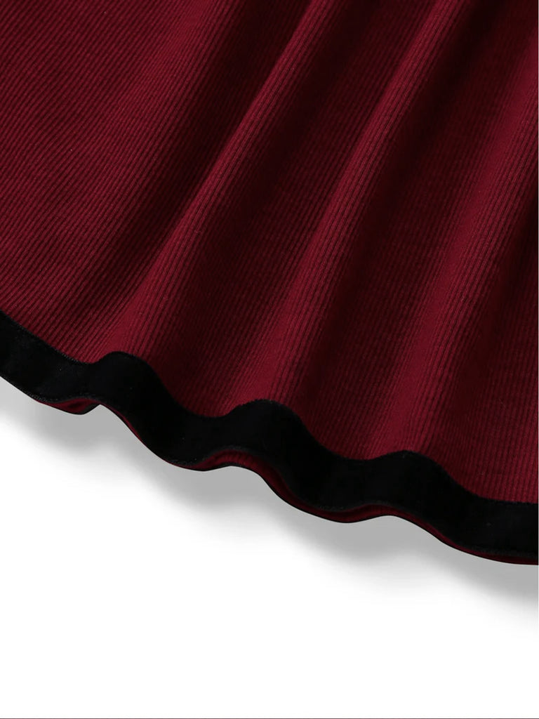 [Vorverkauf] Rot 1960er Schulterfrei Bogen Stricken Laternenärmel Kleid