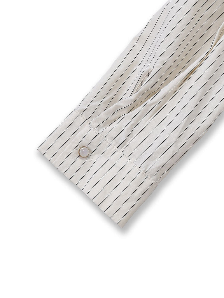 [Vorverkauf] Khaki 1930er Streifen Revers Abnehmbare Krawatte Kleid