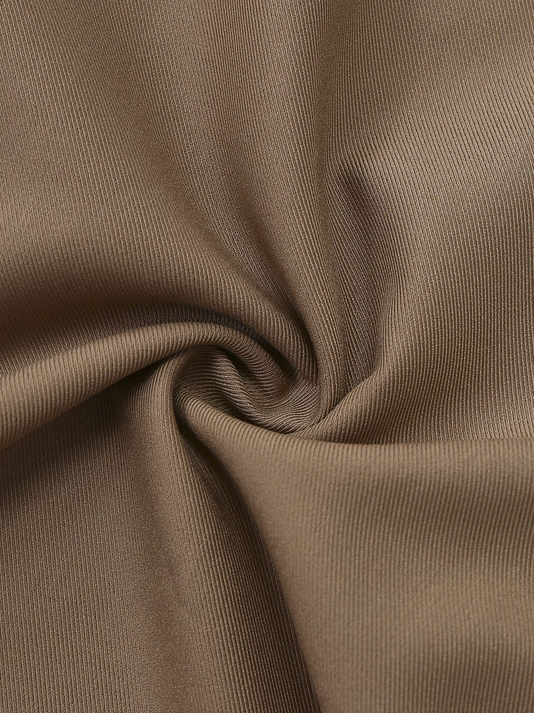 [Vorverkauf] Khaki 1930er Streifen Revers Abnehmbare Krawatte Kleid