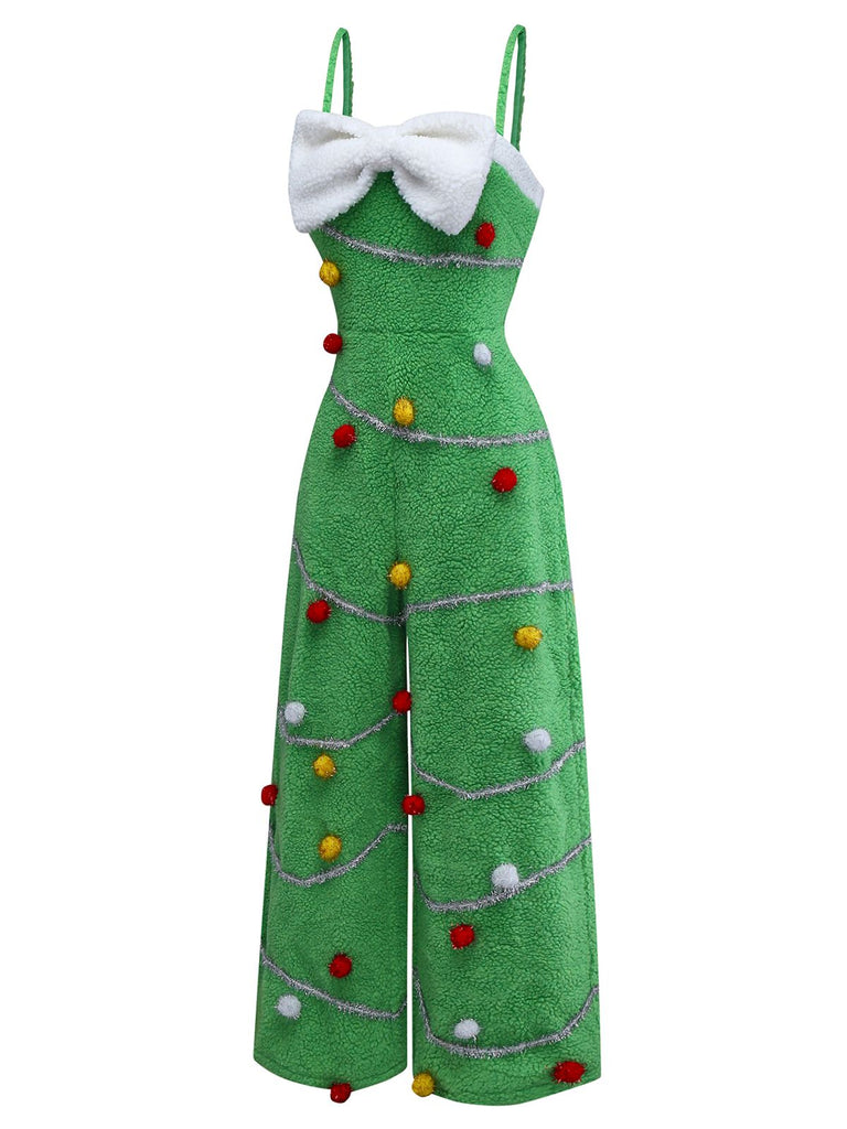 Grün 1930er Weihnachtsbaum Pompon Bogen Jumpsuit