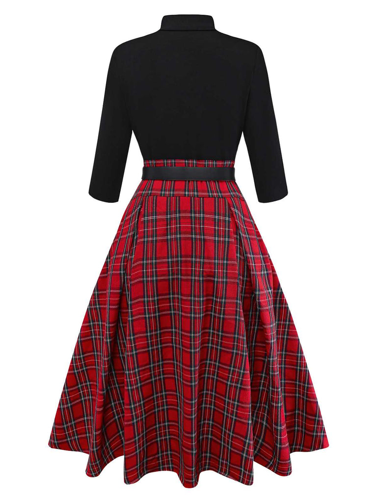 1950er Weihnachten Plaid Gürtel Kleid Mit Schneeflocke Brosche