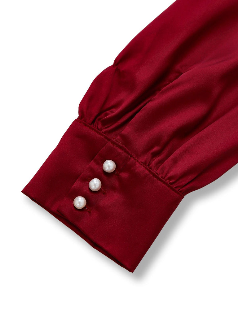 [Vorverkauf] Burgunderrot 1940er Satin Bogen Tie Streifen Weites Bein Jumpsuit