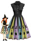 Schwarz 1950er Bogen Halloween Hexe Trank Swing Kleid