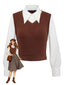 [Vorverkauf] Braun 1940er Stricken Weste Kunst-Zweiteilig Bluse