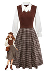 [Vorverkauf] 2PCS Braun 1940er Stricken Kunst-Zweiteilig Bluse & Karo Rock