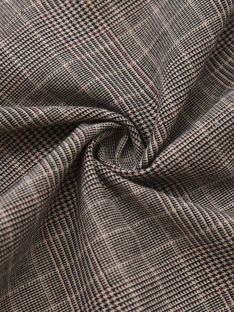 [Vorverkauf] Braun 1950er Revers Plaid Bogen Kleid