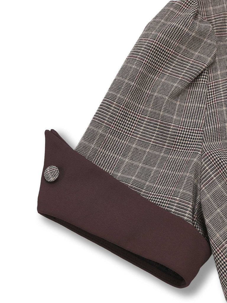 [Vorverkauf] Braun 1950er Revers Plaid Bogen Kleid