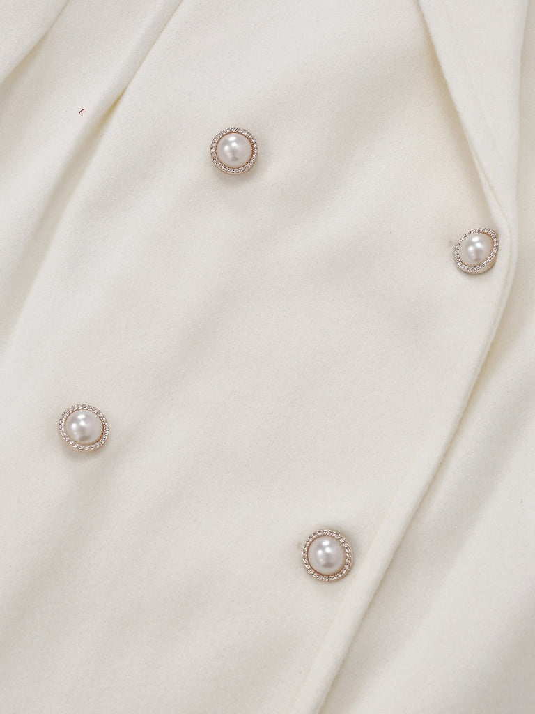 Weiß 1940er Perle Taste Kunstwolle Mantel