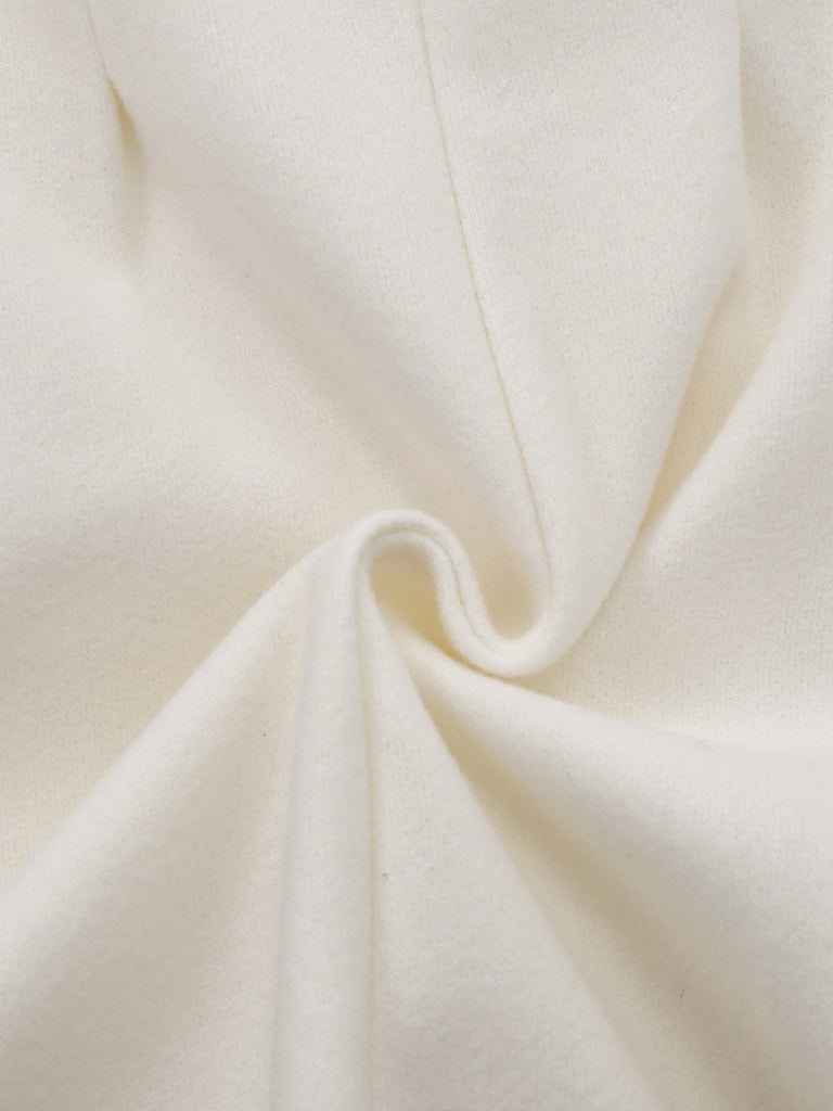 Weiß 1940er Perle Taste Kunstwolle Mantel