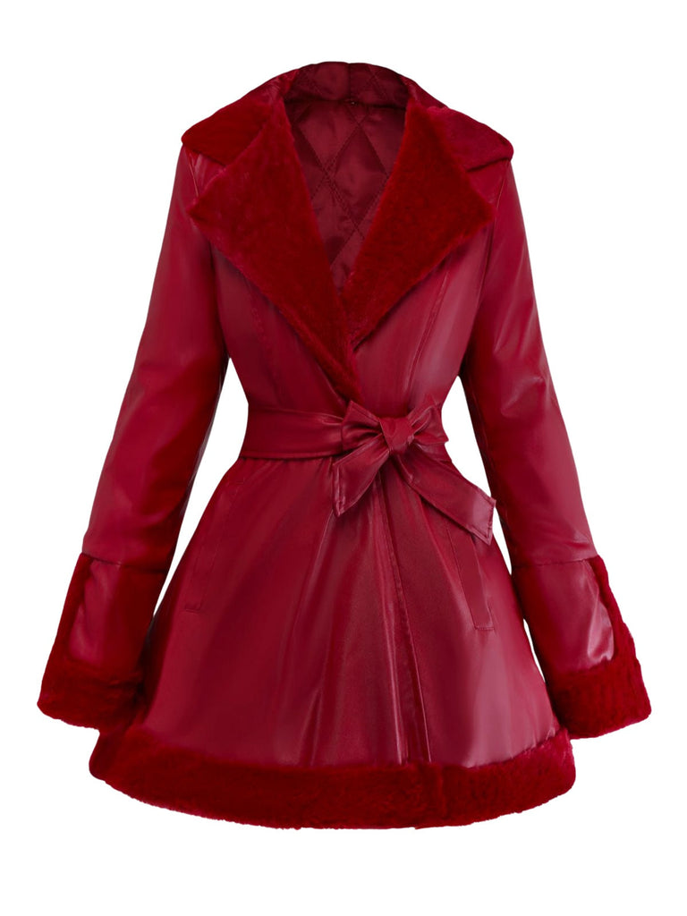 1950er Leder Pelzkragen Mantel Mit Kapuze