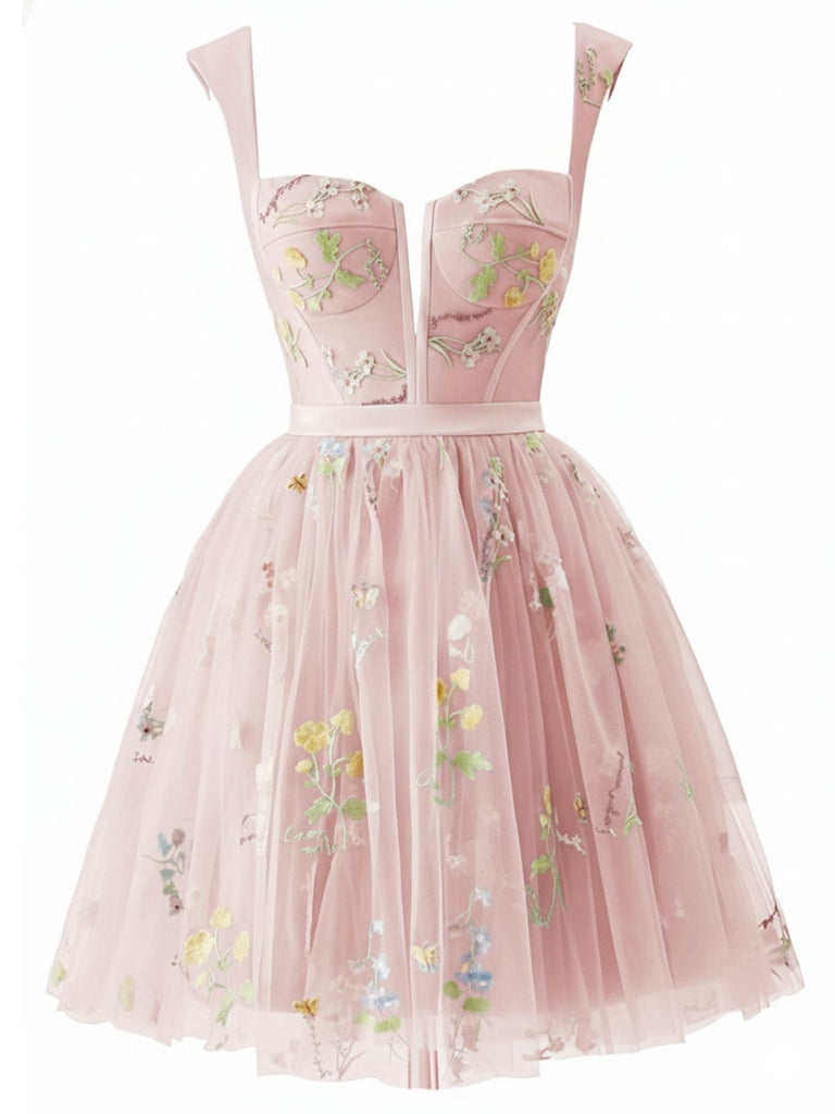 1970er Besticktes Blumen Spitze Mini Kleid