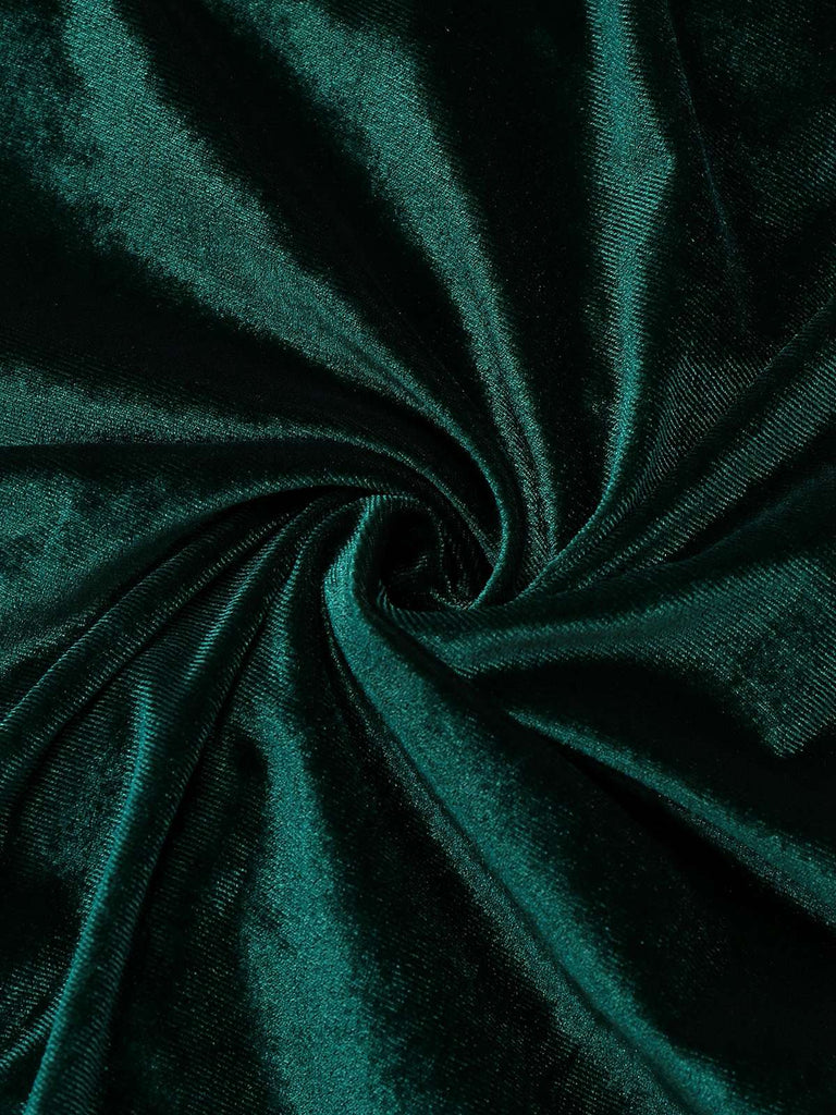 Grün 1960er Samt Gerüschtes Langarm Enges Kleid