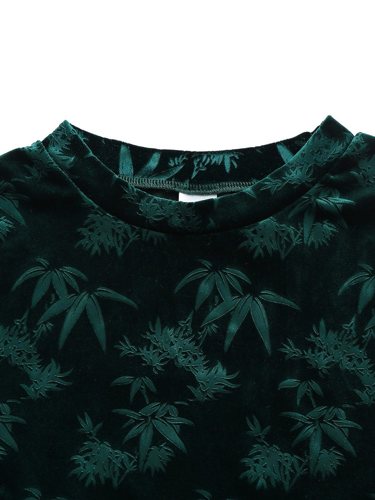 Grün 1960er Samt Pflanzenmuster Bleistift Kleid