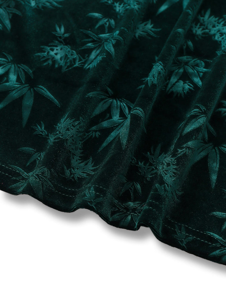 Grün 1960er Samt Pflanzenmuster Bleistift Kleid