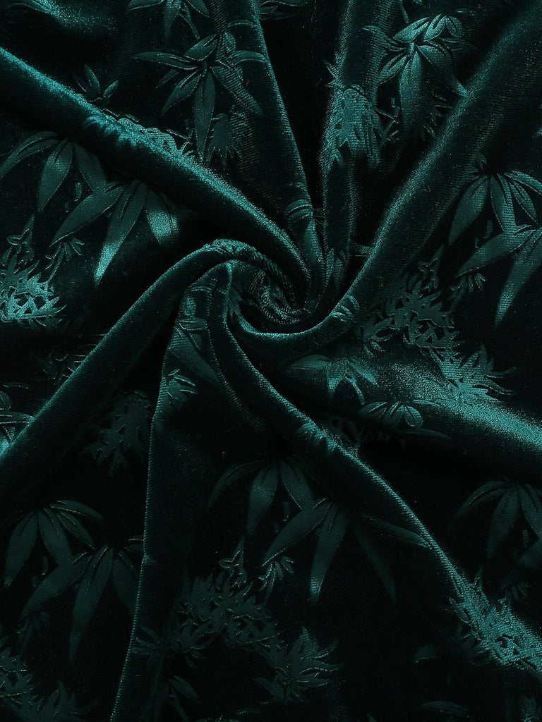 Grün 1960er Samt Pflanzenmuster Bleistift Kleid