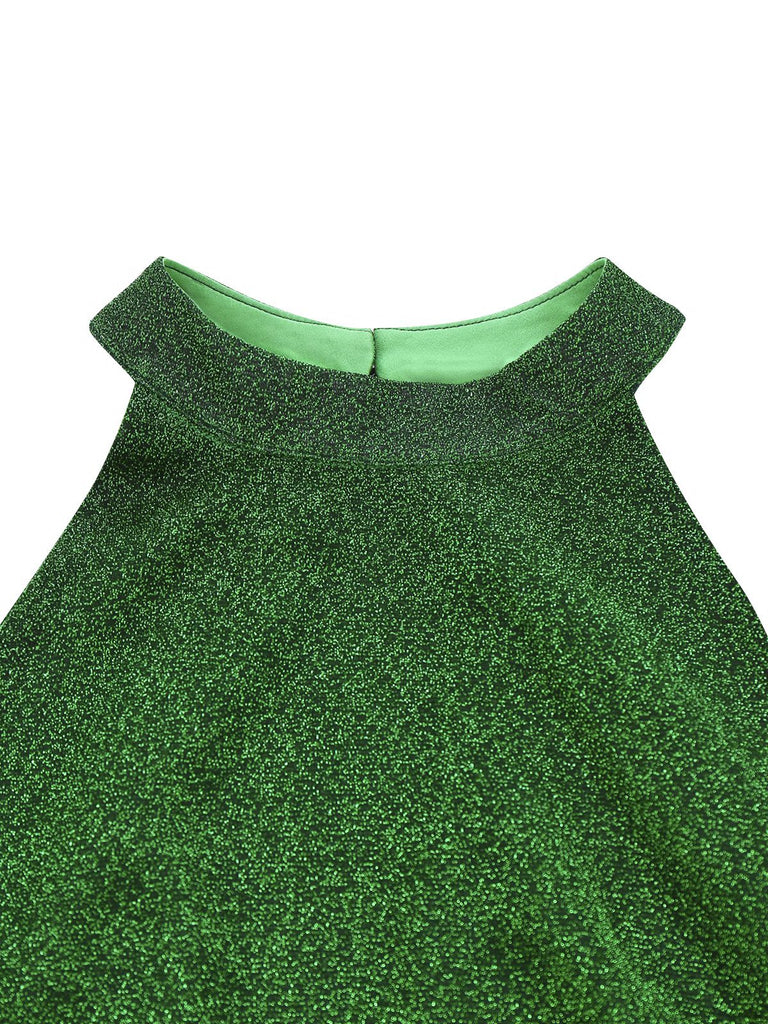 [Vorverkauf] Grün 1980er Solide Glitzernd Verspotten Netz Jumpsuit