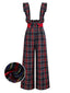 Schwarz 1940er Tartan Plaid Rüschen Bogen Latzhose
