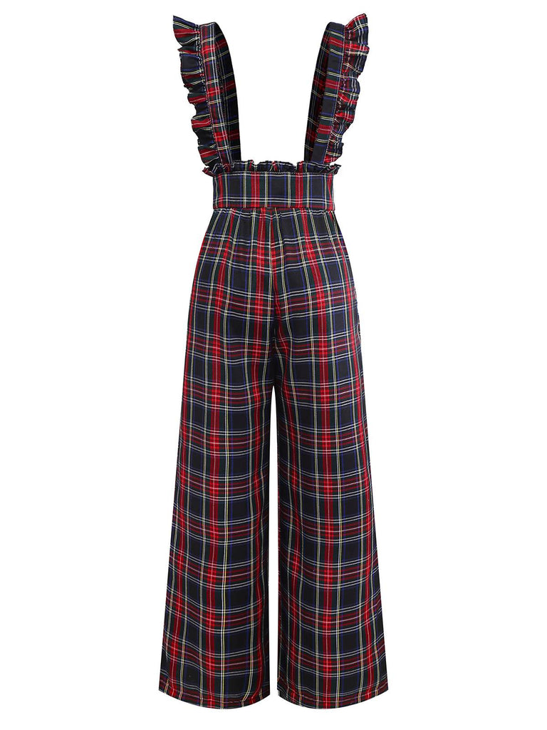 2PCS Weiß & Schwarz 1940er Bluse & Tartan Latzhose