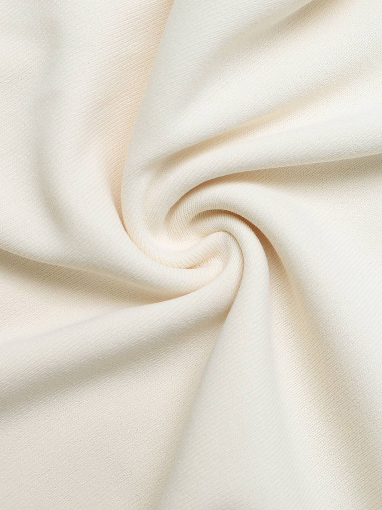 Beige 1950er Solide Rüschen Revers Kragen Top