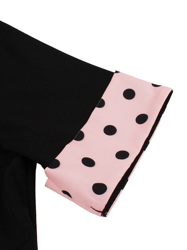 1950er Revers Polka Dot Patchwork Swing Gürtel Kleid