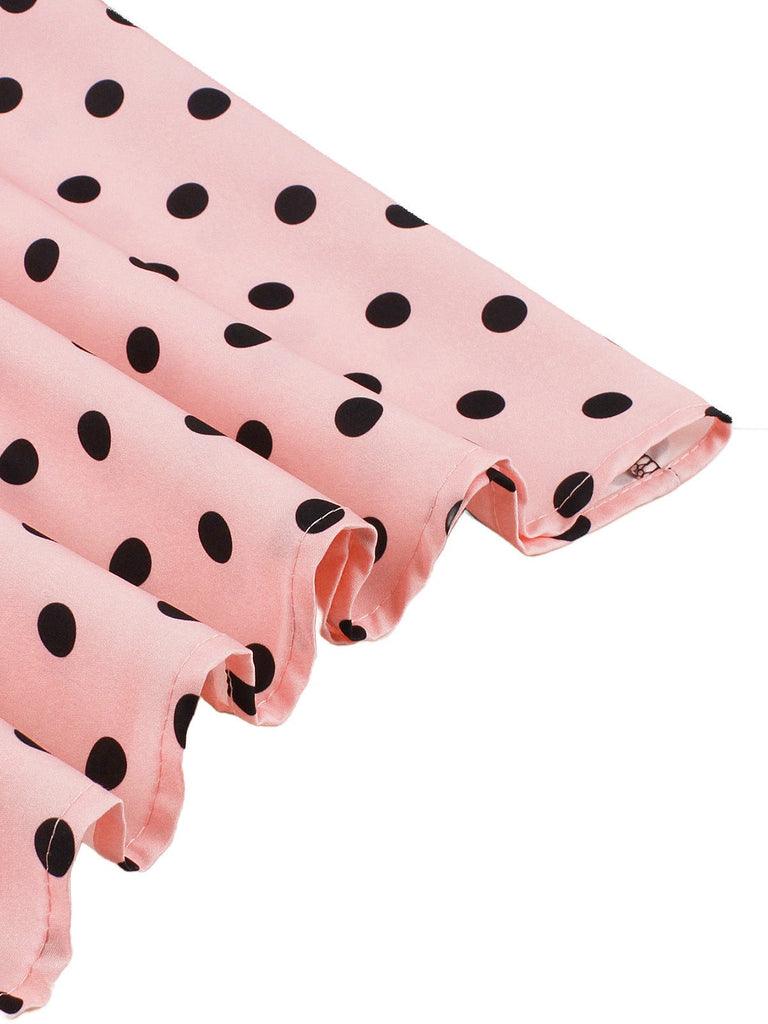 1950er Revers Polka Dot Patchwork Swing Gürtel Kleid