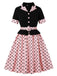 1950er Revers Polka Dot Patchwork Swing Gürtel Kleid
