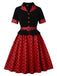 1950er Revers Polka Dot Patchwork Swing Gürtel Kleid