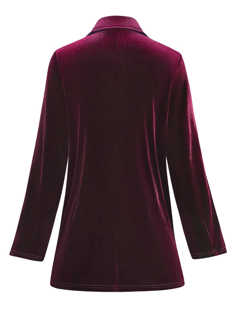 1980er Solide Samt Zweireihiger Revers Blazer