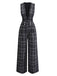 Schwarz 1940er Baumwolle Plaid Tief-V-Ausschnitt Overall Jumpsuit