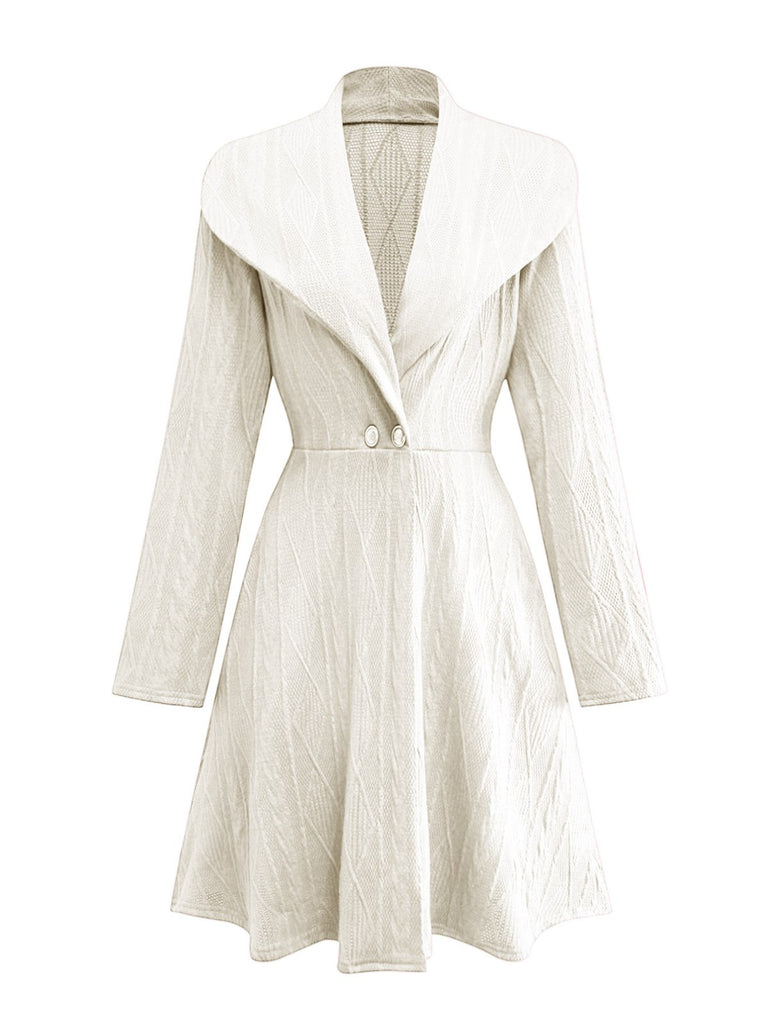 1940er Solide Stricken Groß V-Ausschnitt Tasten Kleid