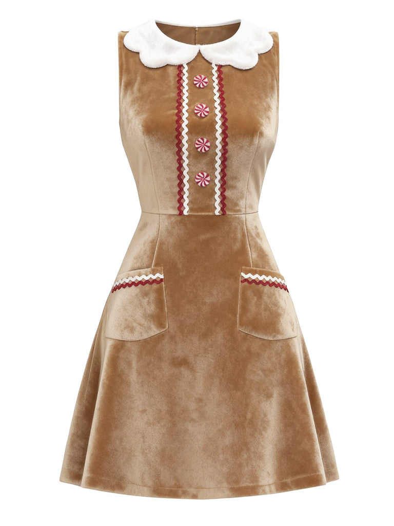 Braun 1960er Weihnachten Lebkuchen Samt Kleid