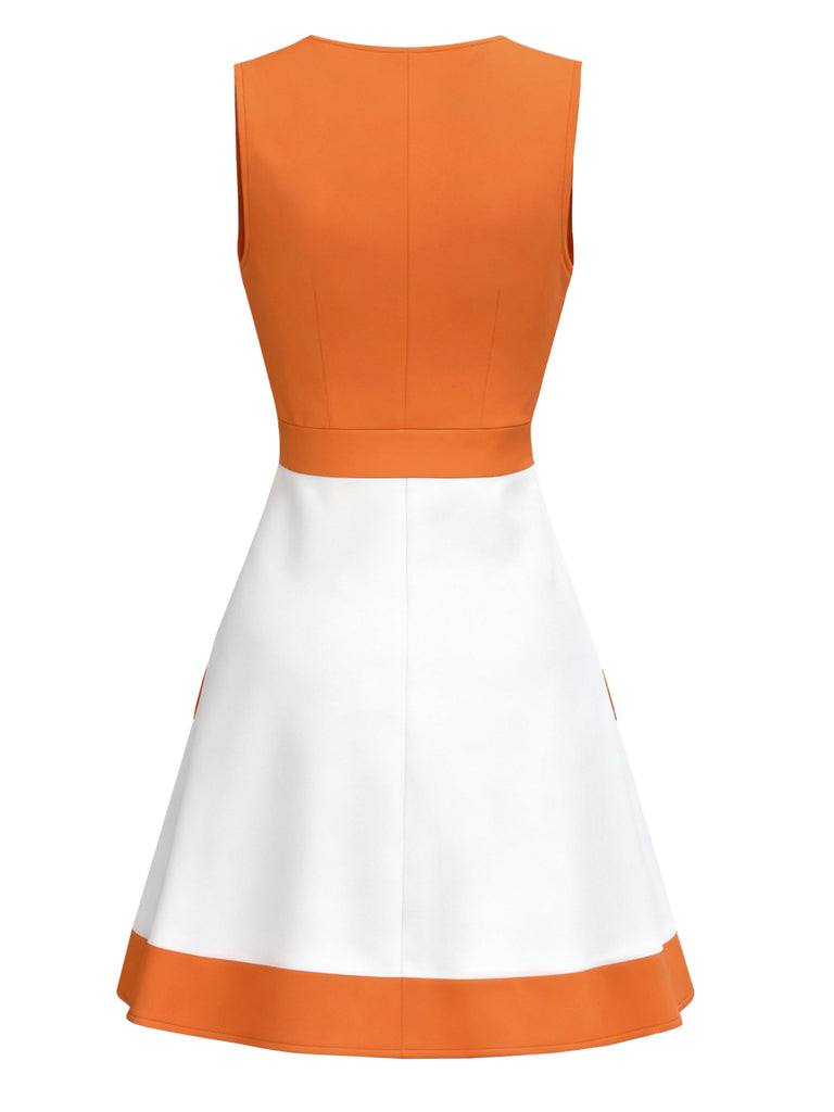 Orange & Weiß 1960er Farbblock Ärmelloses Mod Kleid