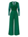 1950er Solide Tiefer V-Ausschnitt Rüschen Durchsichtige Ärmel Jumpsuit