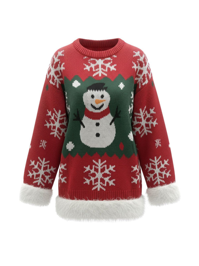 1950er Weihnachten Schneemann Plüschbesatz Pullover